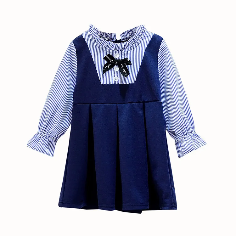 

Весенне-осеннее детское платье в Корейском стиле в полоску с коротким рукавом для мальчиков полосатая поддельные из двух частей с длинными ...