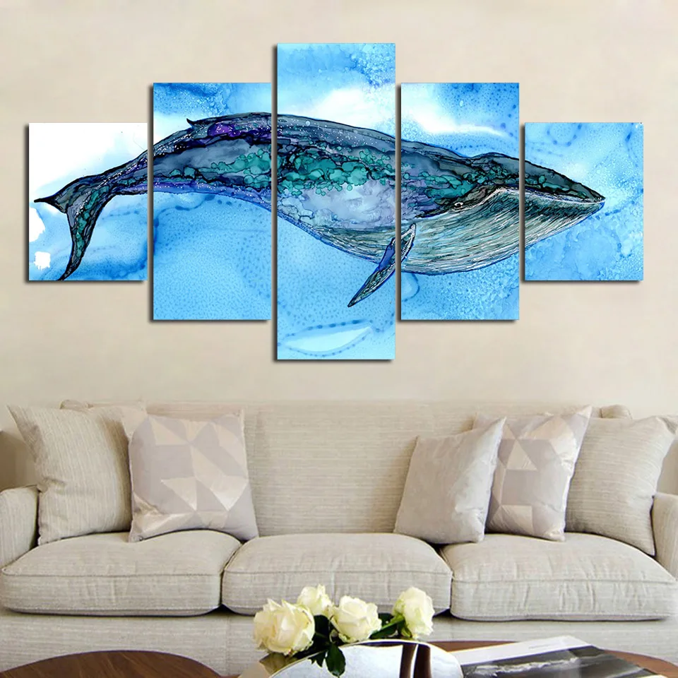 

Wall Art Canvas Print Painting 5Pcs Marine Animal Modular Whale Picture Home Decoration Poster Abstract Living Room Framed