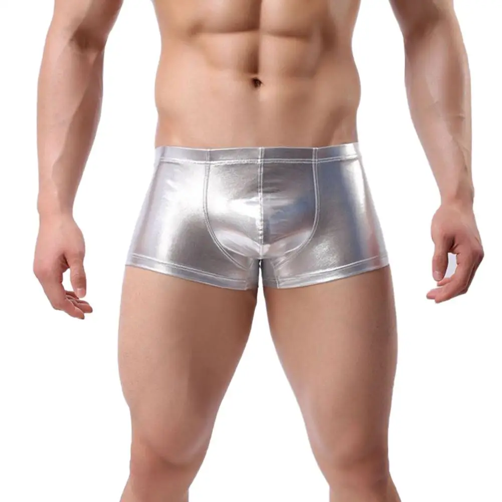 

Sexy Men's briefs Patent Leather Boxers U Convex Underwear Shorts Home Underpants male 2021