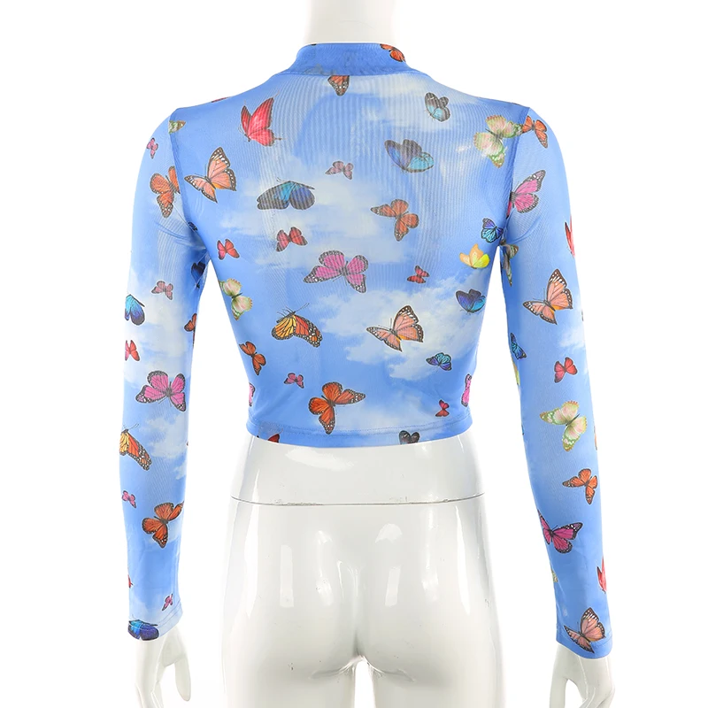 Женский сетчатый укороченный топ привлекательная футболка с разноцветным