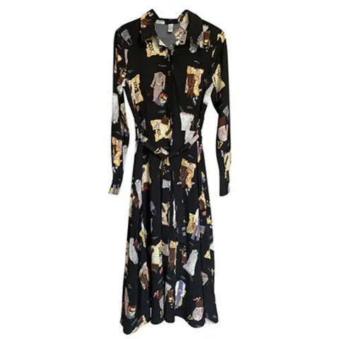 

Printed Long Sleeve Shirt Dress Women's Autumn 2020 New Style Elegant Autumn Waist Hugging Thin & Long Long Skirt Autumn Dress