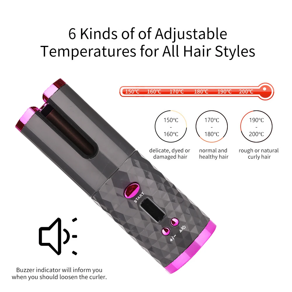 

Electric Automatic Hair Curler USB Rechargeable Auto Wireless Hair Curling Curlers for Women Hair Styling Tools With LCD Display