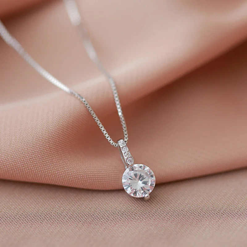 

925 Sterling Silver Geometric Drop Necklace Clavicle Chain Women Fashion Jewelry Shine Zircon Pendant