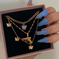 bohemian multilayer necklaces for women men gold butterfly portrait coin cross crystal chokers necklace trendy new jewelry gifts