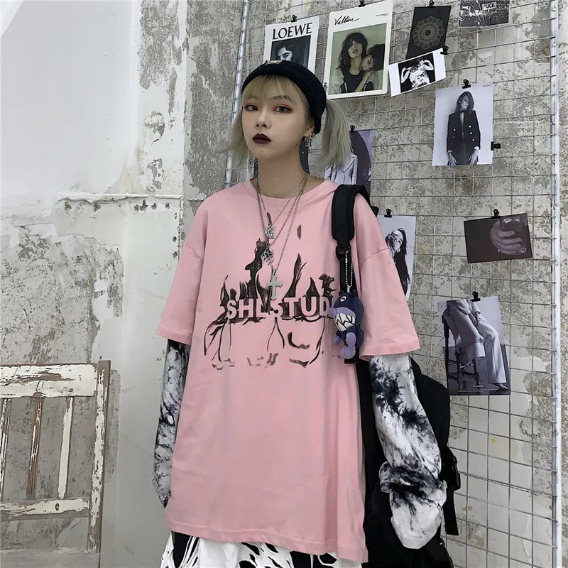 Woherb, Harajuku, футболка из двух частей, женская и Мужская модная уличная одежда, топы с буквенным принтом, повседневные топы с длинным рукавом, футболки