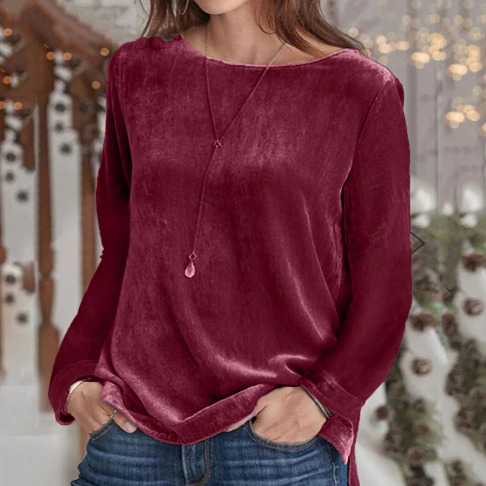 

Autumn And Winter Women's Solid Color Velvet Hoodie With Round Neck And Pullover Long Sleeves Tops Sweater camisas de mujer