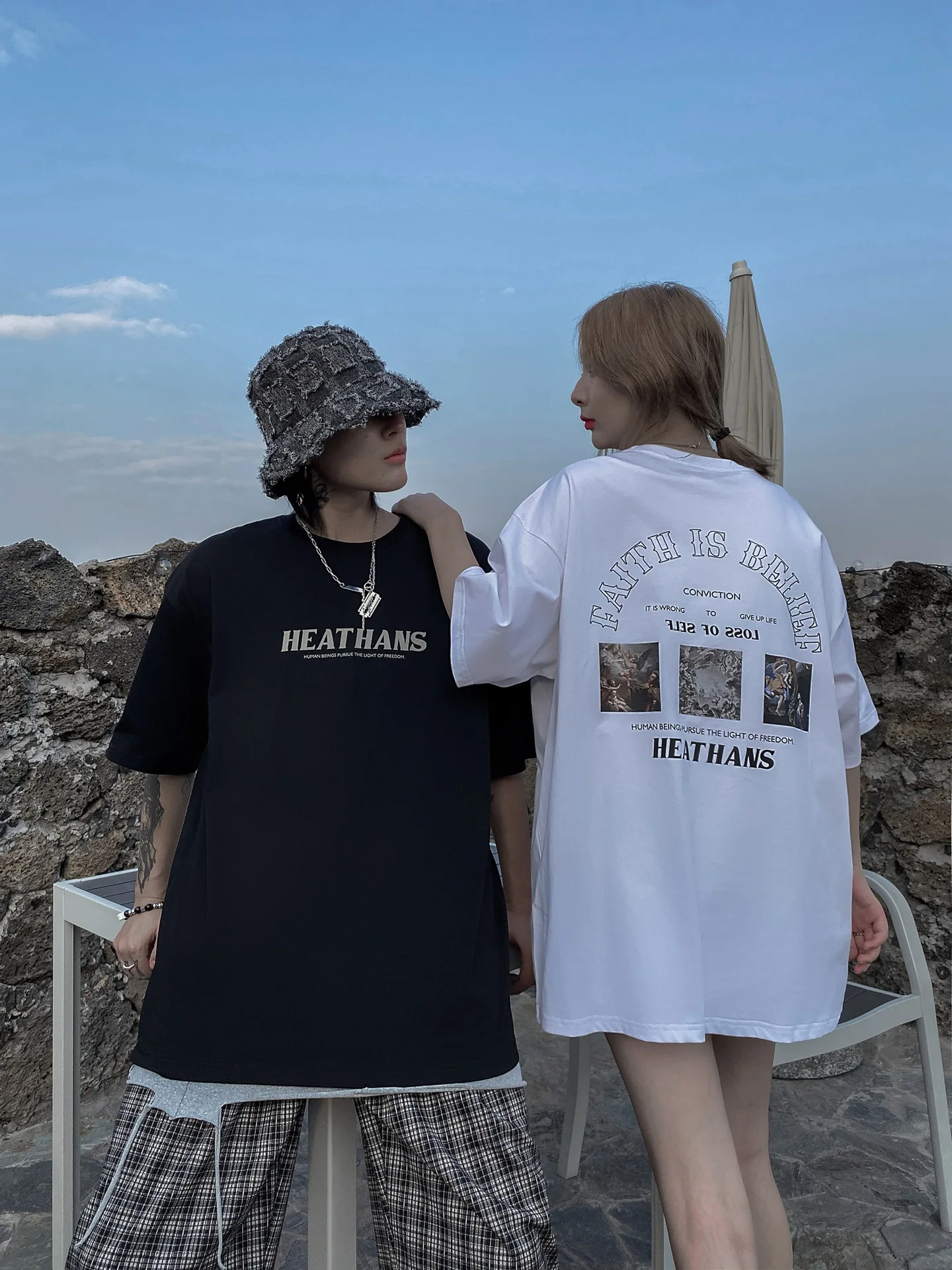 

Young guys Personality Short-Sleeved Ins Couple T-Shirt Summer New Street Trend Pure Cotton Tees Loose Streetwear 2021 Tops Tees