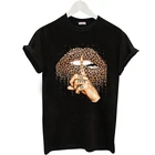 Футболка ZOGANKIN с принтом губ и леопарда, женские топы, летняя модная футболка, базовые черные футболки с круглым вырезом, смешная футболка для девочек с поцелующимися леопардовыми губами