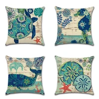 sea turtle seahorse whale jellyfish theme printing pillow case custom home decoration linen pillowcase car waist cushion cover