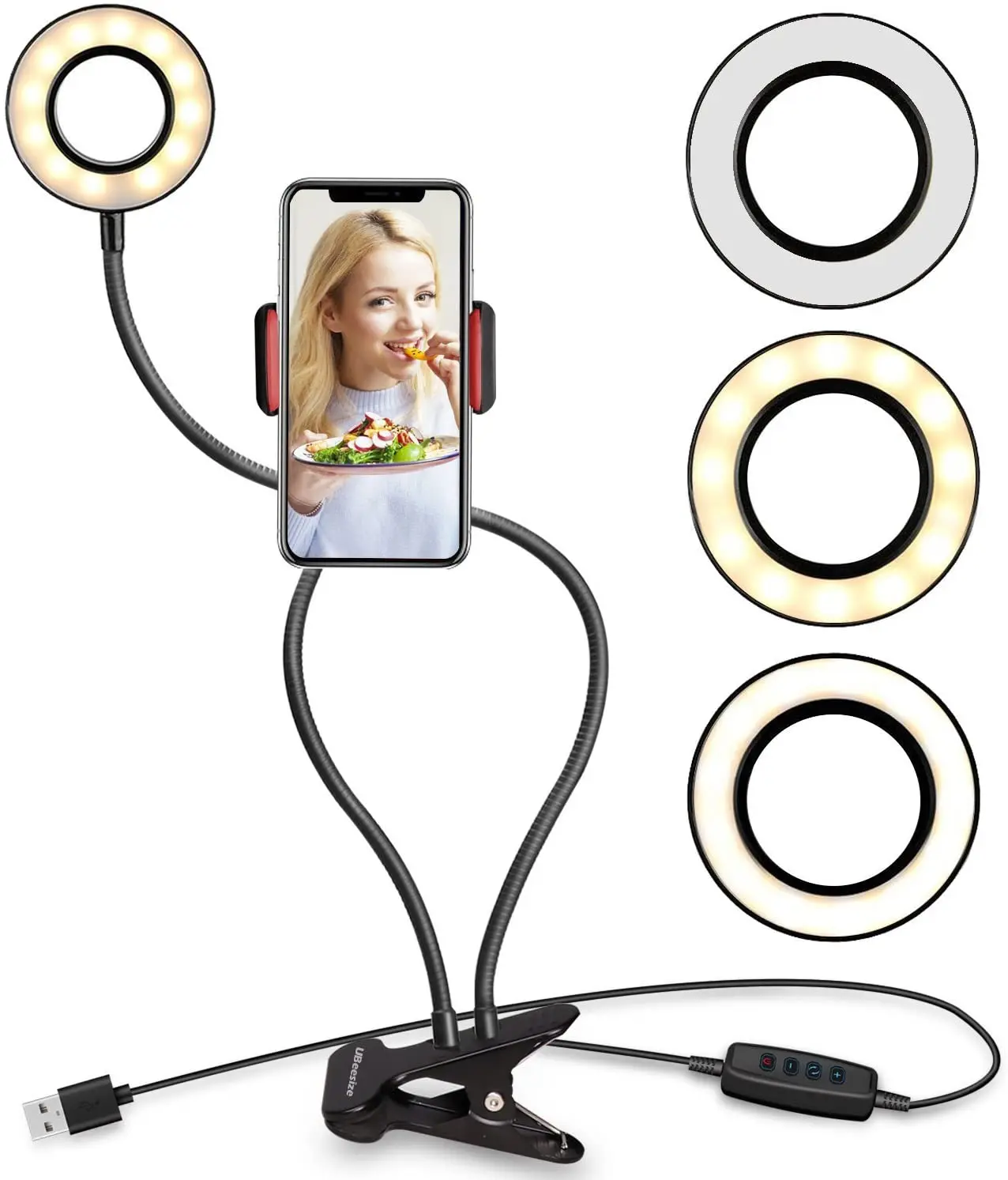 

UBeesize Selfie Ring Light with Clip On, Flexible Arms with a Cell Phone Holder Stand for Live Streams/Makeup