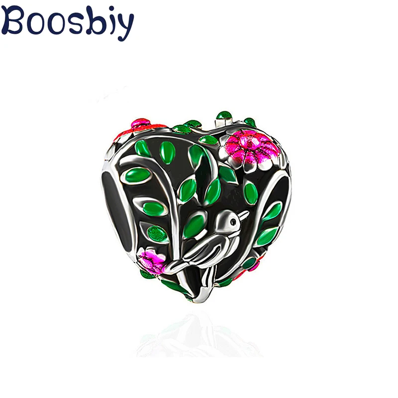 Boosbiy 2 шт в форме сердца птица лесу Амулеты Бусы подходят брендовые Браслеты и