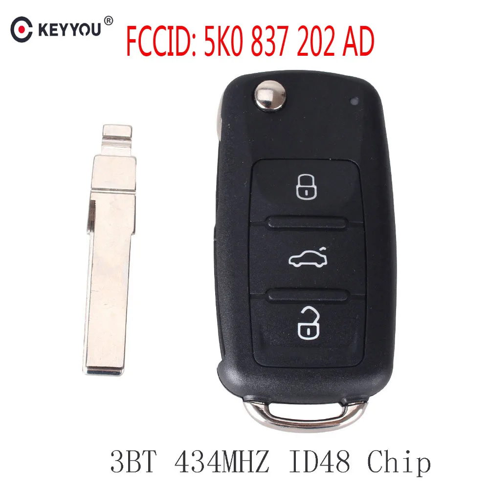 KEYYOU дистанционный ключ 434 МГц чип ID48 для VW Volkswagen GOLF PASSAT Tiguan Polo Jetta Beetle