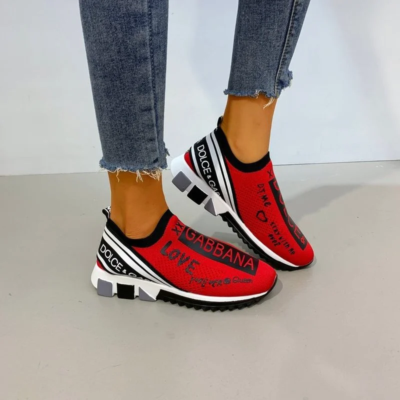 

Women's Sneakers Kniting Sock Trainers Brand 2021 Designer Unisex Couples Shoes Slip on Walking Breathable Chaussure Homme