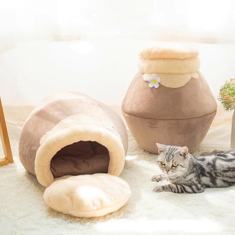 

Winter Warm Cat Bed Plush Soft Portable Foldable Cute Cat House Cave Sleeping Bag Cushion Thickened Pet Bed Kittens Products