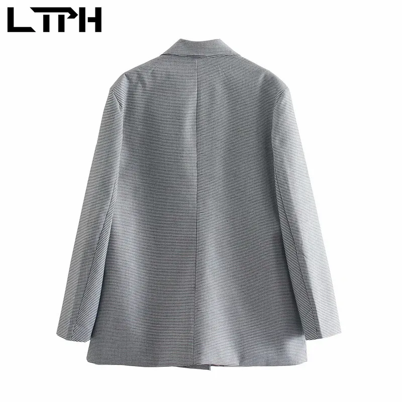 LTPH-chaquetas a cuadros estilo vintage americano para mujer, abrigos holgados de manga larga con doble botonadura, primavera 2021