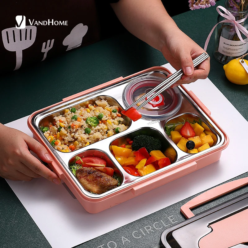 Японский Ланч-бокс VandHome для детей бэнто-бокс из нержавеющей стали 18/8 с отсеками