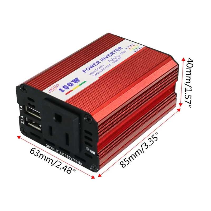 

150W Car Power Inverter 12V DC to 110V/220V AC Converter with 3.1A Dual USB Crocodile Clip