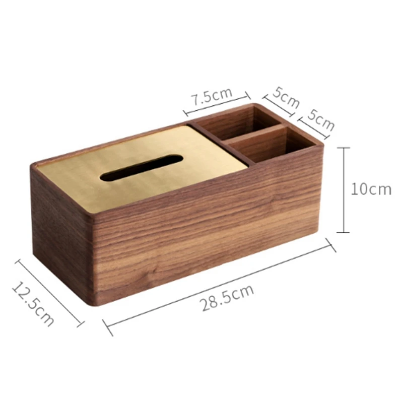 Black Walnut Wood Napkin Box Brass Cover Tray Tissue Retro Classic Multi-Function Storage Home Decor High-End |