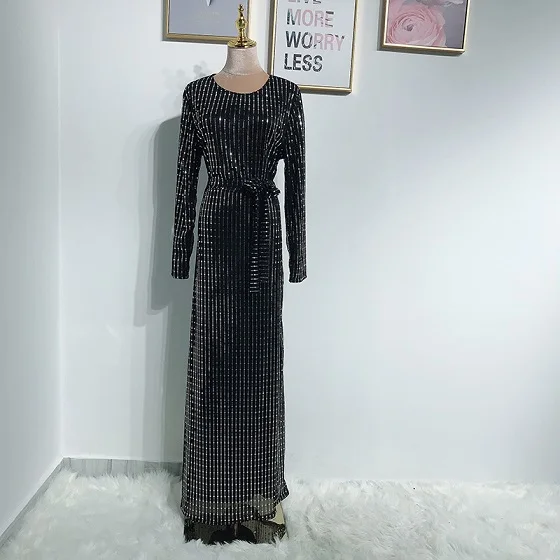 black sequin dress Мусульманское женское Макси-платье Sukienka, хиджаб, вечернее коктейльное Бурка абайя, Дубай, исламские платья, Ближний Восток, Vestidos - Цвет: black sequin dress