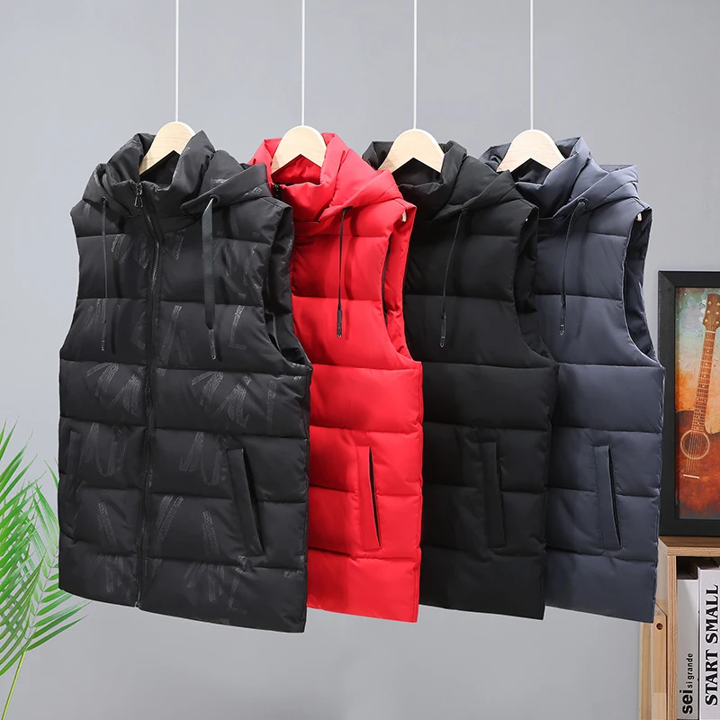 

Plus Size 6XL-L 2021 New Spring Autumn Sleeveless Jacket for Men Fashion Warm Hooded Male Winter Vest Light Plus Size Mens