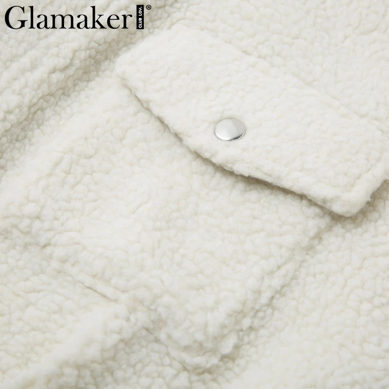 Glamaker, теплое пальто из искусственного меха, меховая верхняя одежда для женщин, сексуальный белый карман, женское плюшевое пальто, осенняя короткая куртка из искусственного меха, зимнее пальто