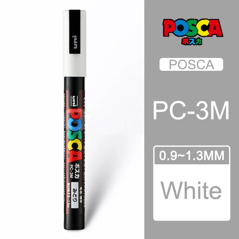 1 шт., одношариковые, Posca, PC-3M, средние маркерные ручки, постер, рекламная ручка, ФНЕ, слово, водяной знак - Цвет: White