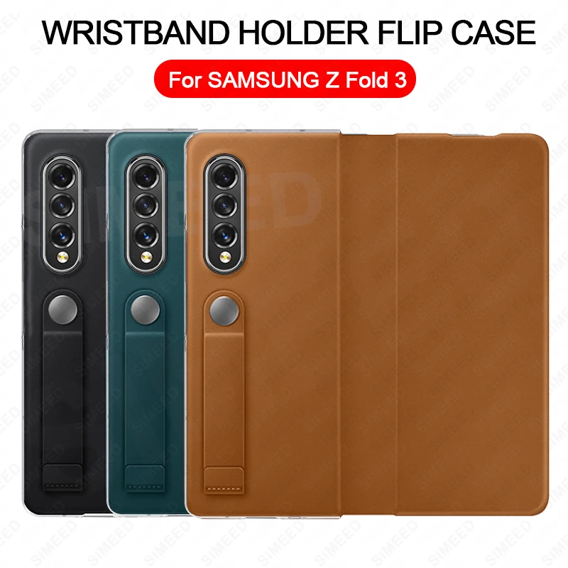 

Wristband with Holder Flip Cover For Samsung Galaxy Z Fold 3 5G Case Ultra Thin Magnetic Protection Case for Samsung Z Fold3