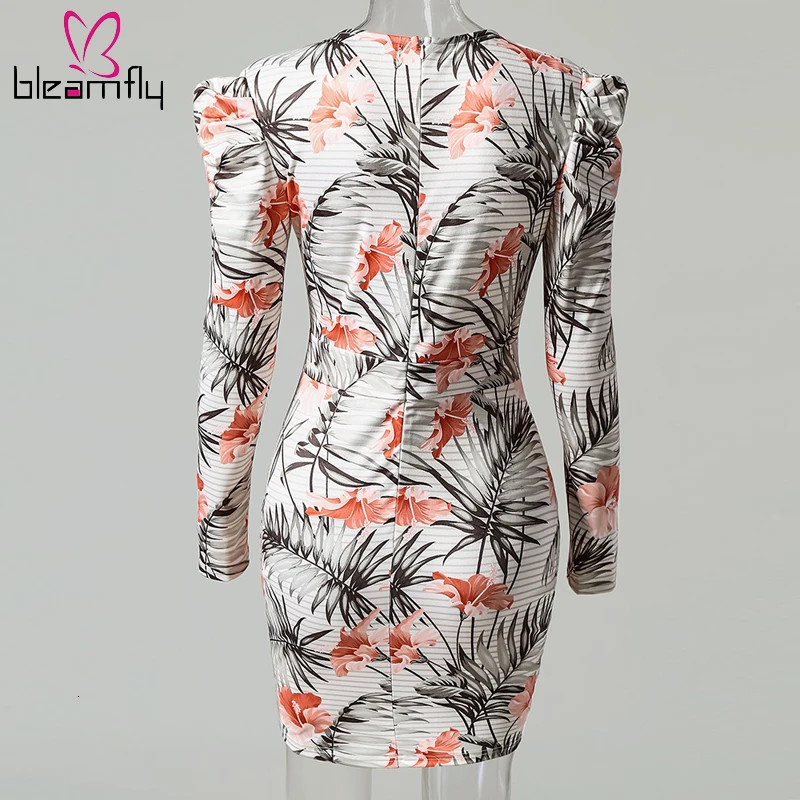 2019 женское платье с растительным принтом длинным рукавом асимметричное выше