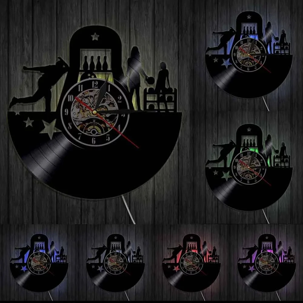 Настенные часы в стиле боулинга виниловые украшения для стен с виниловым