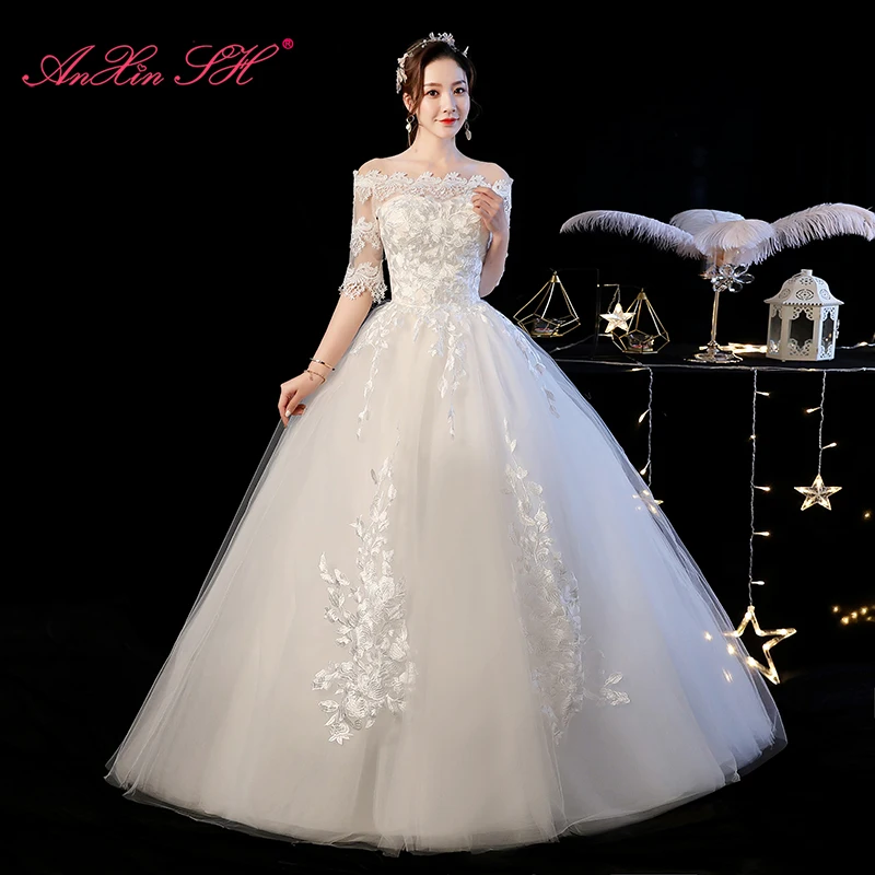 Белое кружевное свадебное платье AnXin SH для принцессы вечерние тажное вечернее с