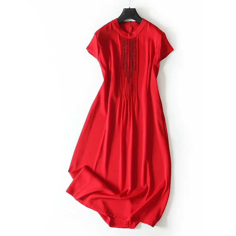 

Шелковое платье Shuangqiao, Новинка лета 2021, элегантное платье средней длины без рукавов с бусинами для ногтей, h10aq2069