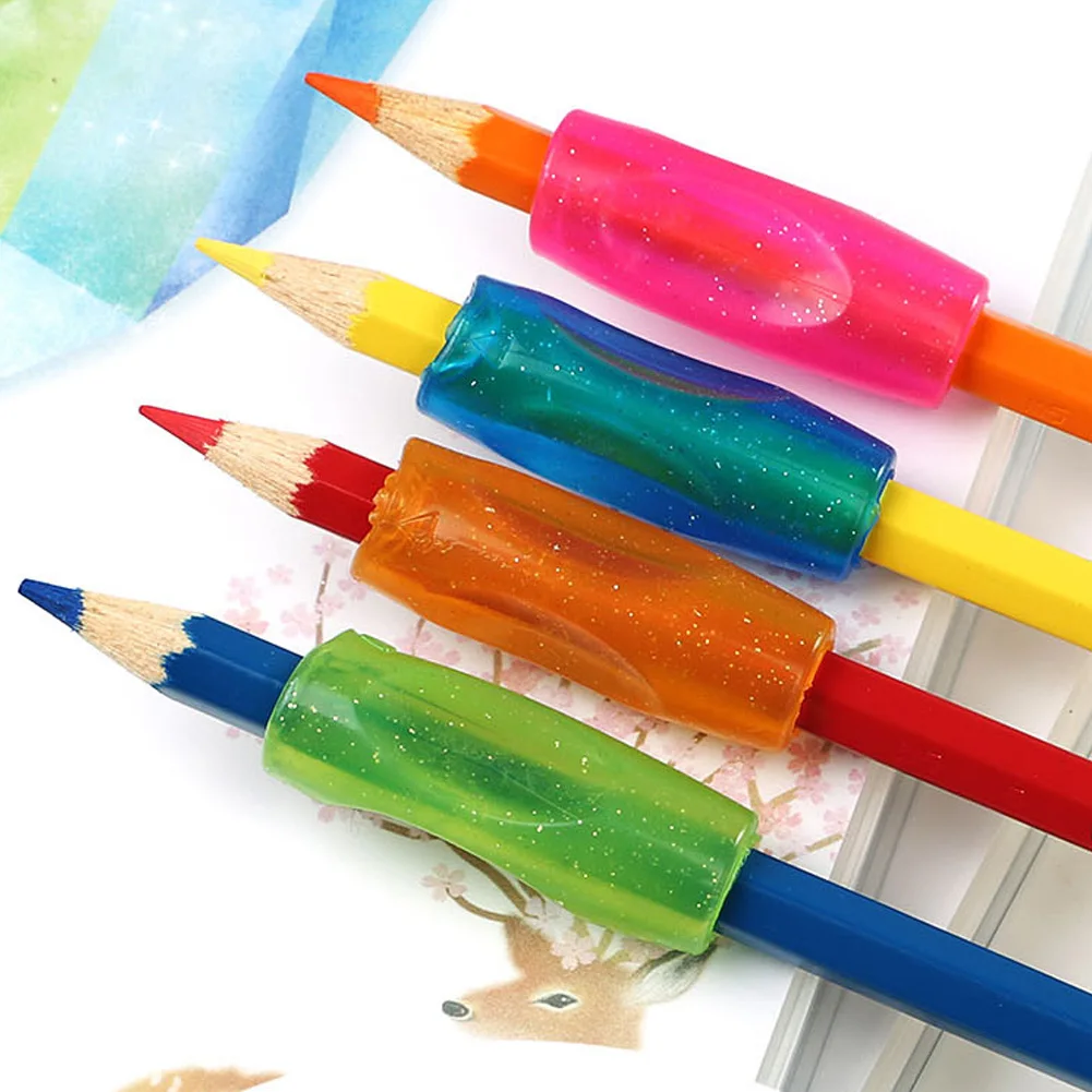 

4pcs Student Handwriting Tool Children Pen Grip Pencil Cylinder Shape Silicone Corrector Soft Appliance Training