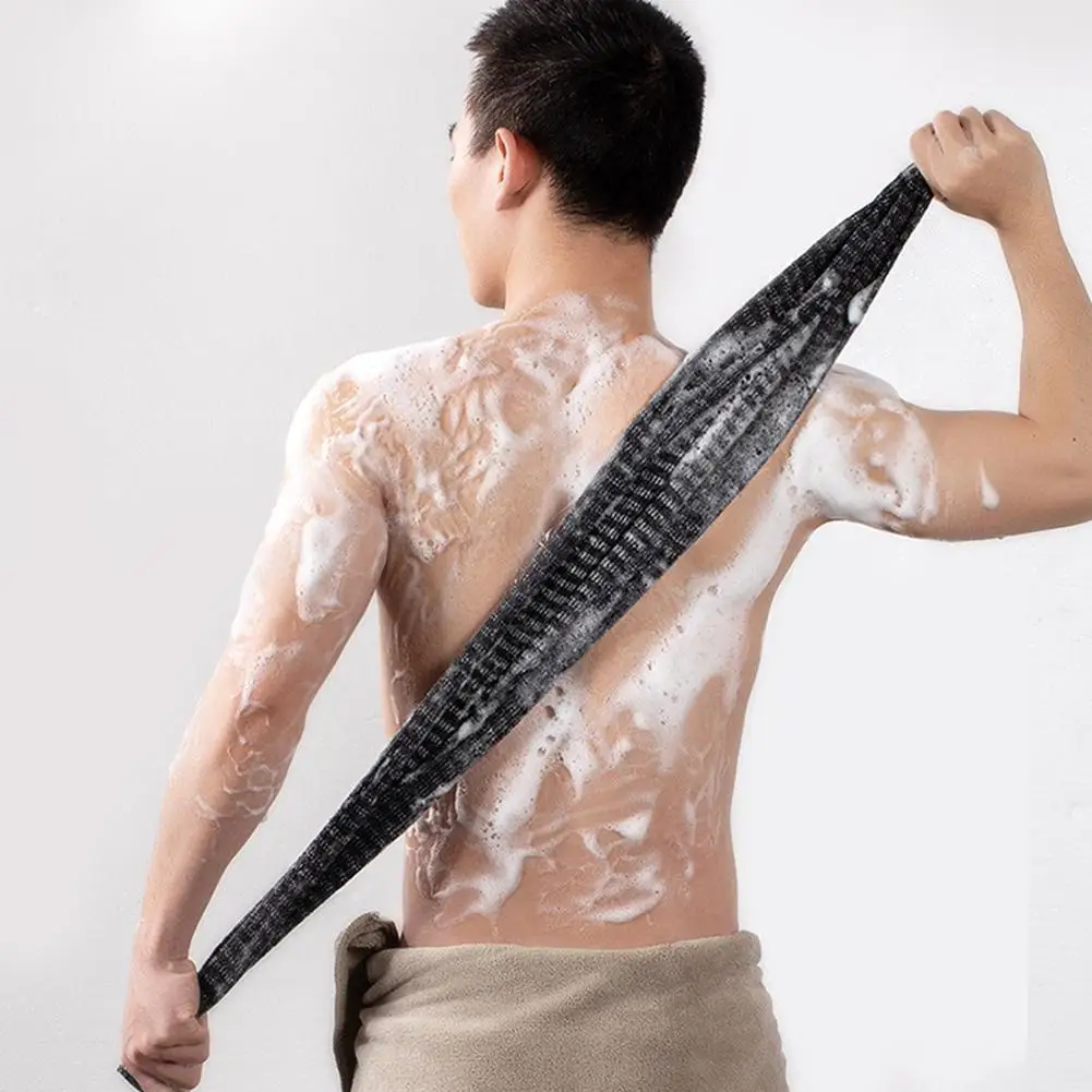 Мужское банное полотенце с длинной полосой скраб для спины протирания серого
