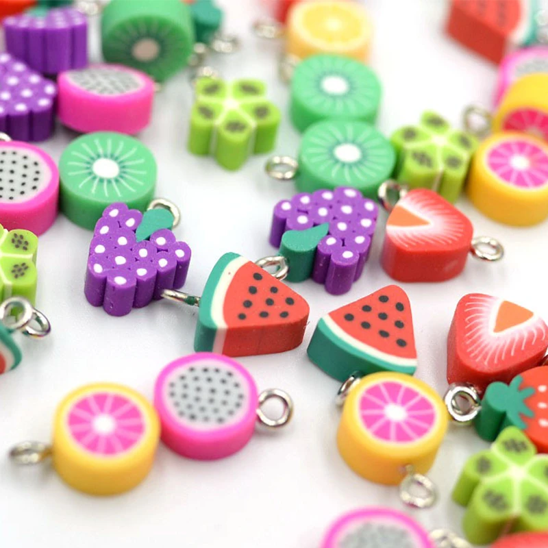 

10mm Summer Fruit Polymer Clay Beads Cute Strawberry Charms Pendants for Jewelry Making Necklace Bracelet DIY(30/50Pcs )