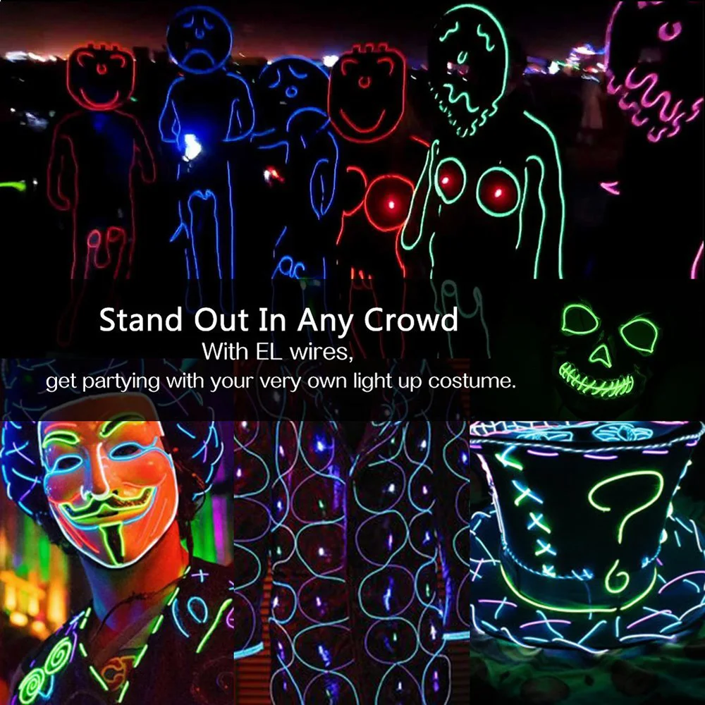EL Wire Diy свет портативный неоновые огни для вечеринки на Хэллоуин Blacklight Run DIY breachdance Show Одежда вечерние украшения автомобиля D40