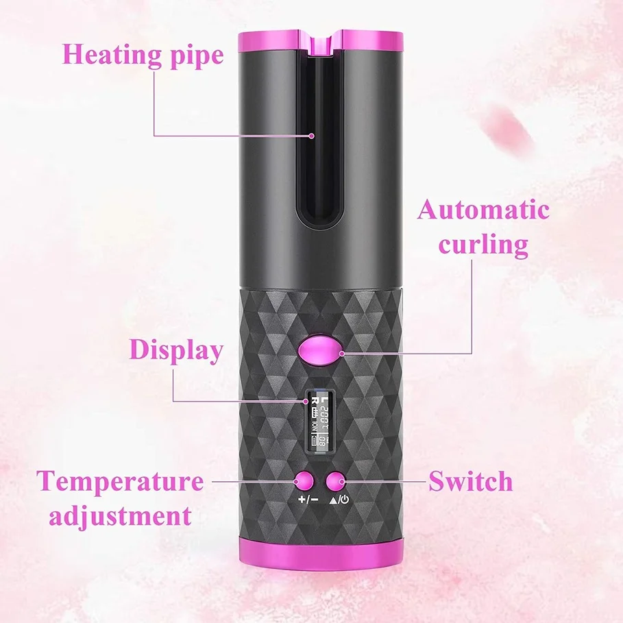

LCD Display Wireless Hair Curler Cordless Automatic Hair Curler Curly and Wavy Hair Rotating Curling Iron Styling Tool