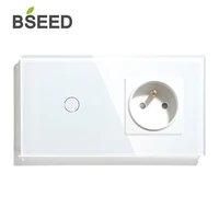 bseed touch switch 1gang 2gang 3gang 1 way 2 way france poland standard socket black white gold crystal glass panel improvement