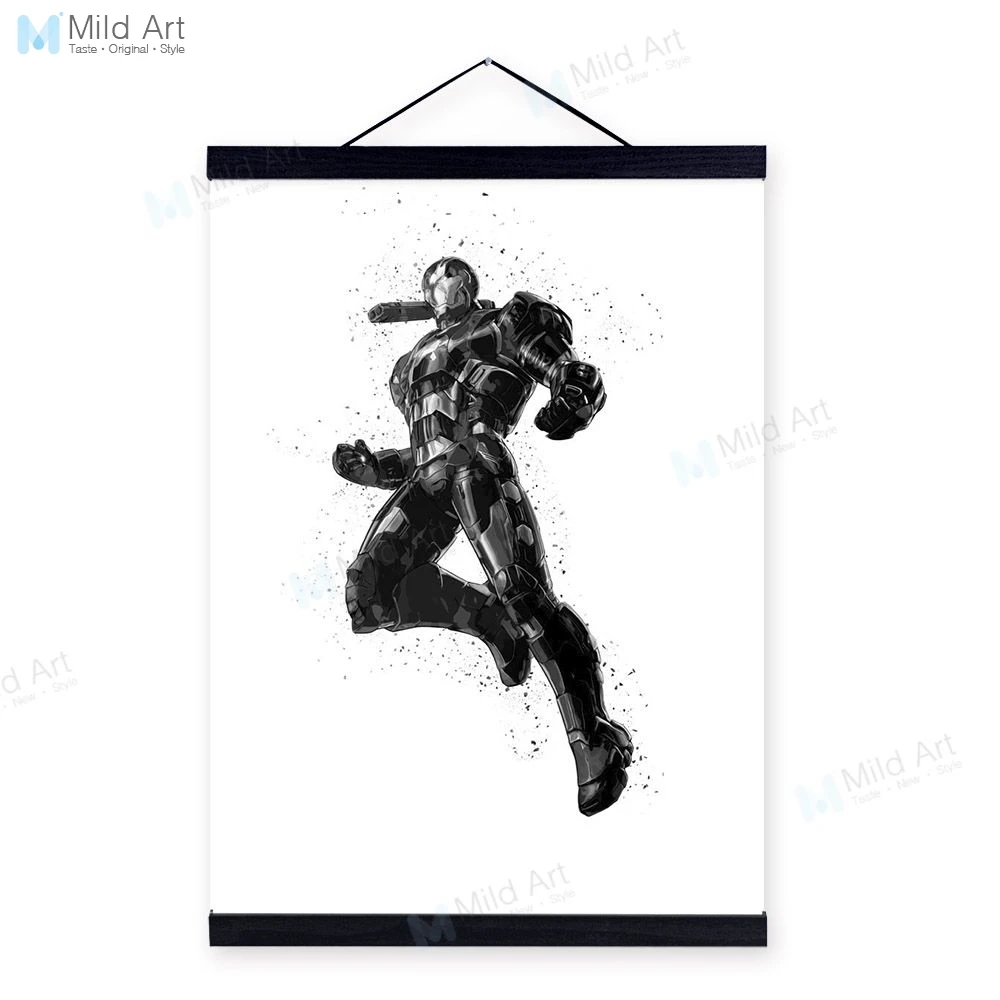Color Iron Man Stark Avenger Wooden Framed Hanger Poster Movie Fan Super Hero Wall Art Picture Home Deco Canvas Painting Scroll | Дом и сад