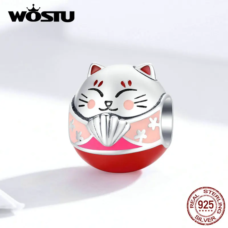 WOSTU, новая мода, 925 пробы, серебро, Фортуна, бусины кошка, розовая удача, шарм, подходит для оригинального браслета, кулон, хорошее ювелирное изделие, подарок CQC1341
