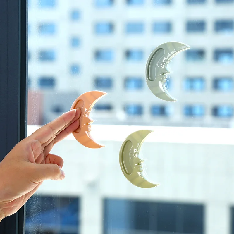

Moon Shape Adhesived Window Handle Cabinet Closet Bathroom Glass Door Push Pull Handle Auxiliary Convenient Safety Door Handles