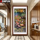 Картина из квадратных и круглых страз HOMFUN, 5D алмазная вышивка рыбный пруд, экологичные поделки, домашний декор