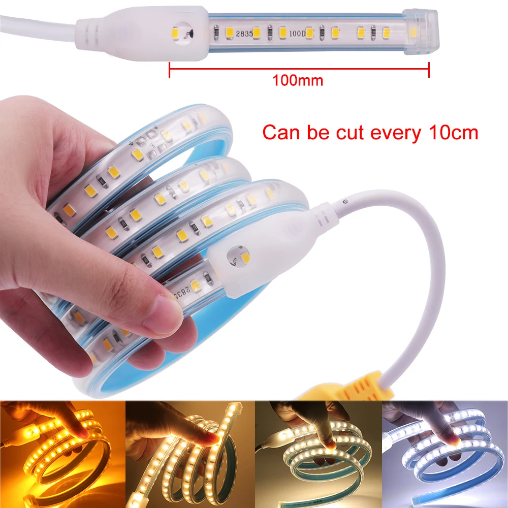 

220V LED Strip Light Super Bright 2835 Flexible LED Tape 120Leds/m Waterproof Ribbon 10cm Cuttable 4500K Natural Warm White Gold