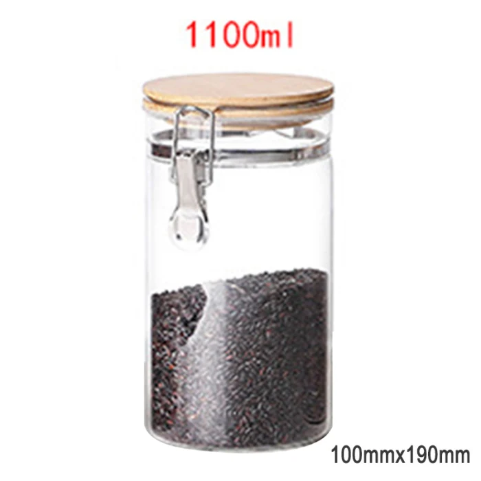 Food Storage Jar Glass Food Storage Jar with Airtight Seal Bamboo Lid Snap-Fit Glass Canister P7Ding