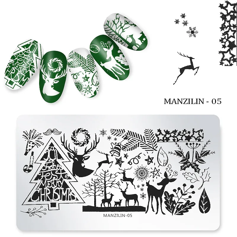 

Snowflake Flowers Nail Stamping Plates Santa Claus Face Image Elk Stamp Templates Printing Stencil Tools Autumn Winter