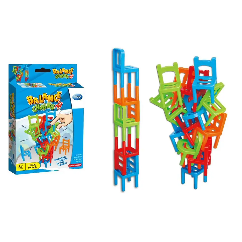 16pcs Mini Chair Balance Blocks Toy Plastic Assembly Blocks Stacking Chairs Kids Educational Family Game Balancing Training Toy