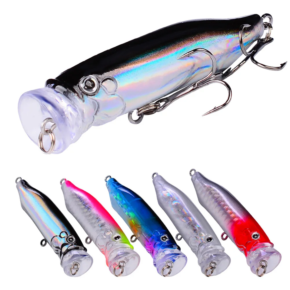 

1pcs Fishing Lures 6.5cm/12g Topwater Popper Bait 5 Color Hard Bait Artificial Wobblers Plastic Fishing Tackle With 6# Hooks