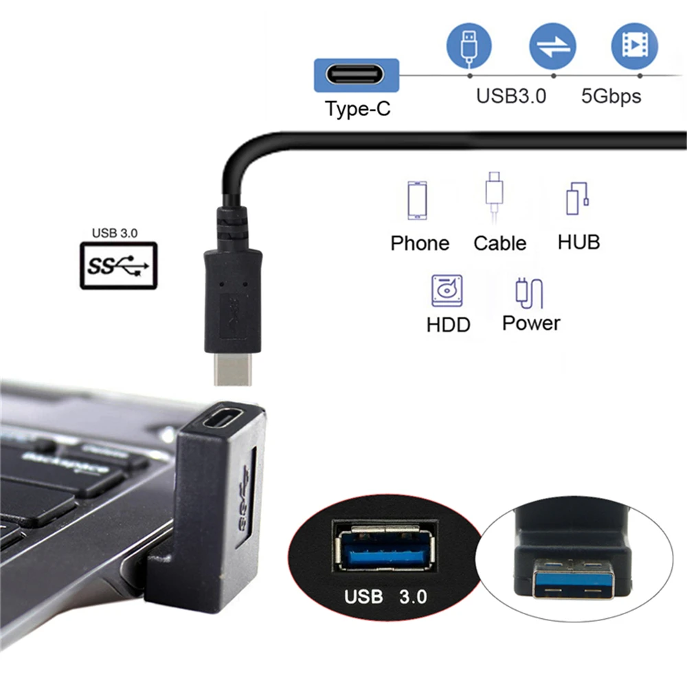 

90 Degree Angled USB3.1 Type C Female to USB 3.0 A Male Data Adapter for Laptop Desktop