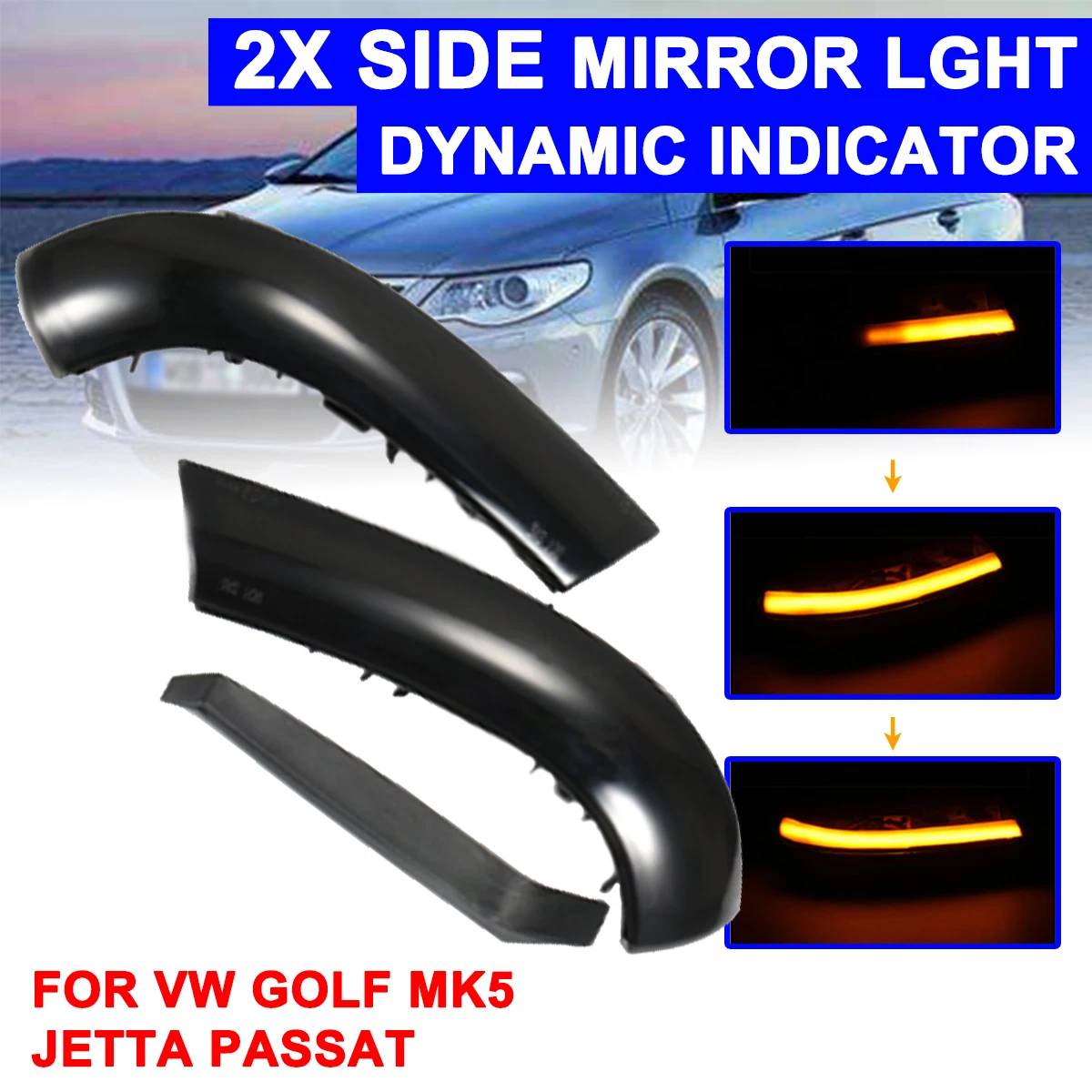 

Rearview Mirror Signal Lamp Highlight LED Car Dynamic Turn Light Yellow for Volkswagen Passat B6 2005-2011 for VW Golf MK5