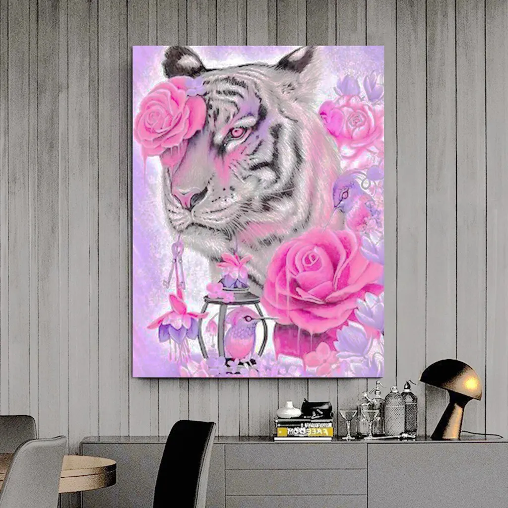 

New DIY 5D Diamond Painting Custom "Tiger & Flower" Cross stitch Full Square Diamond Embroidery Handmade Diamond Home Deco Gift