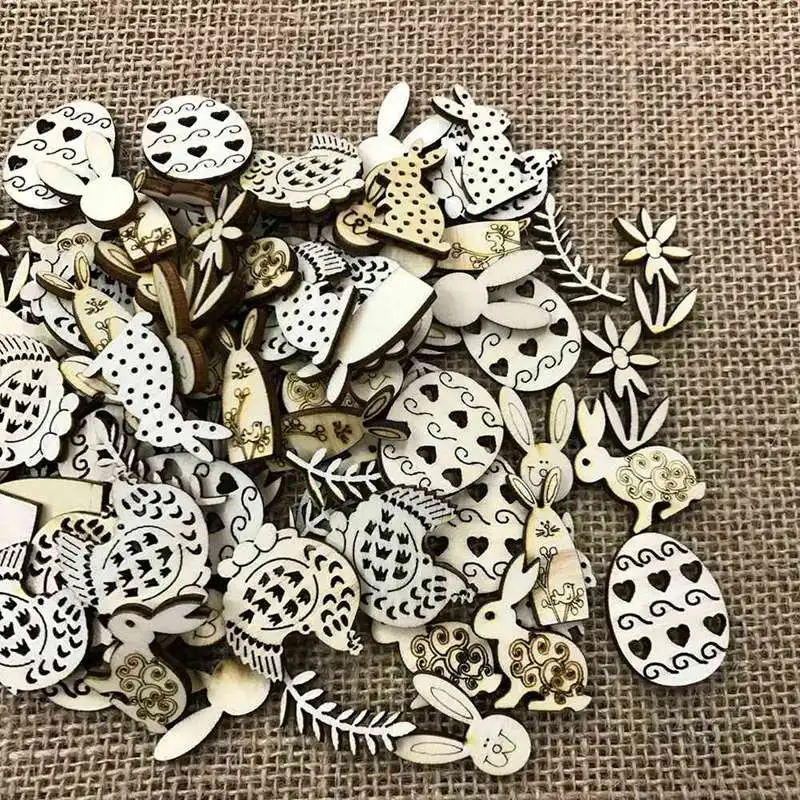 50/100 шт./комплект лазерная резка деревянные украшения Рождество пасхальное яйцо